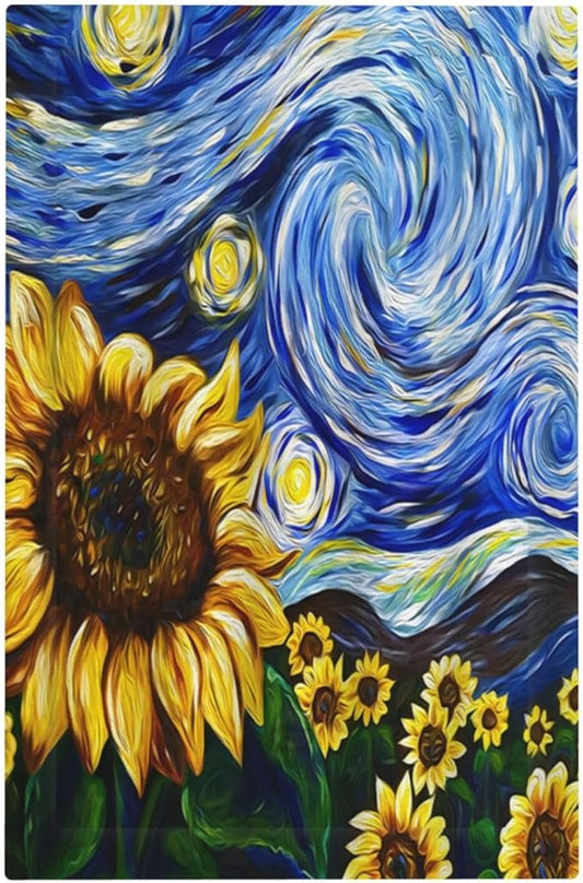 Vintage Abstract Blue Starry Sunflower 1 Gang Light Switch Covers No Device Wall Plate Decorative Blank Switchplate Electrical Faceplate for Farmhouse Country Bedroom Decor