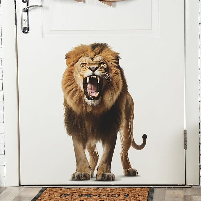 Lion Wall Decals, Vinyl Removable 3D Stickers for Bedroom Nursery Decor - Peel and Stick Cute Baby Girl Boy Toddler Kids Room Art Decoration, Woodland Forest Safari Jungle Mural Waterproof