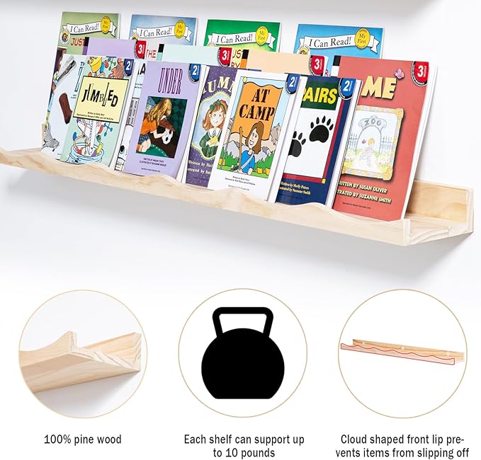 AZSKY Picture Ledge Shelf, 36 Inch Floating Shelves with Lip, Picture Shelves for Wall with Ledge(Natural Wood)