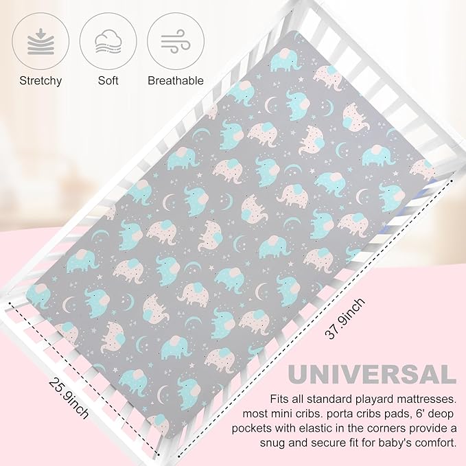 Pack n Play Fitted Sheet. 2 Piece Mini Crib Sheet. Elastic Playard Sheet. Portable Sheet Set. Elastic Convertible Playard Set. Compatible with Graco Pack n Play