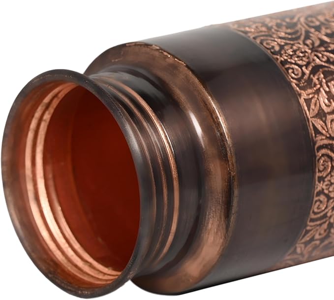 Pure Copper Water Bottle with 2 Tumblers Set, Beautiful Floral Pattern Light House Shape For Ayurveda Health Benefits