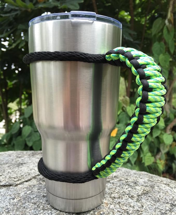 Handmade Paracord Handle for Yeti/Rtic/Ozark Trail Rambler 30 Oz Tumbler. Green/Black