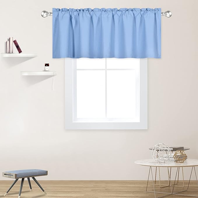 Sky Blue Valance for Windows 60x18 Inch Solid Thermal Insulated Blackout Rod Pocket Kitchen Short Curtain Toppers Valance for Bathroom Living Room, Light Baby Blue