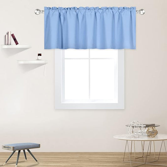 Sky Blue Valance for Windows 60x18 Inch Solid Thermal Insulated Blackout Rod Pocket Kitchen Short Curtain Toppers Valance for Bathroom Living Room, Light Baby Blue
