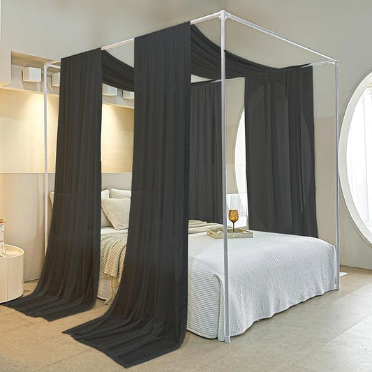 AIKASY Black Bed Canopy Scarf for Twin - Luxury Sheer Canopy Bed Curtains with Light - Suitable for Four-Poster Bed, Metal Bed Frame, Wood Bed Frame -2pic