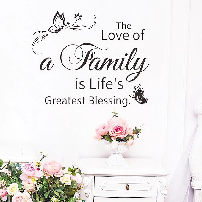 Family Wall Sticker, Inspirational Wall Decor Home Wall Decoration Warm Quotes Stickers Waterproof Removable Butterfly Sticker Letter Word Decal for Bedroom Dining Room Kitchen Wall Art Decor(Black)
