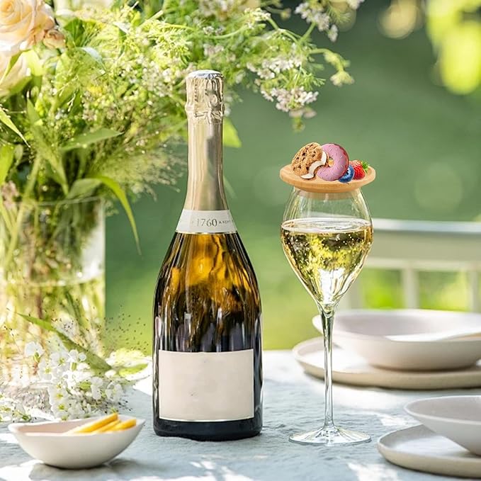 Wine Glass Charcuterie Topper, 2024 6Pcs New Wine Glass Charcuterie Board Topper, Bamboo Wine Glass Topper - Prevent Red Wine from Splashing, Charcuterie Wine Glass Topper, Gift for Wine Lovers