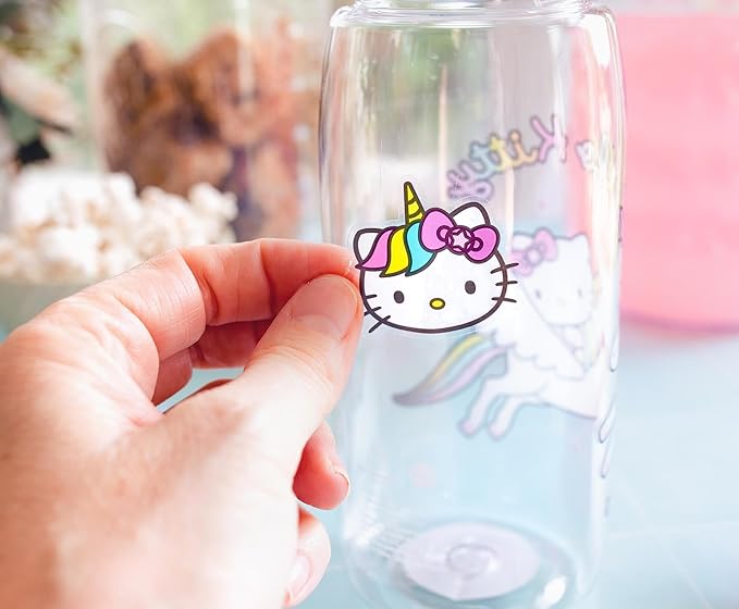 Sanrio Hello Kitty Unicorn Twist Spout Plastic Water Bottle Jug and Sticker Set For Personalizing | Holds 20 Ounces