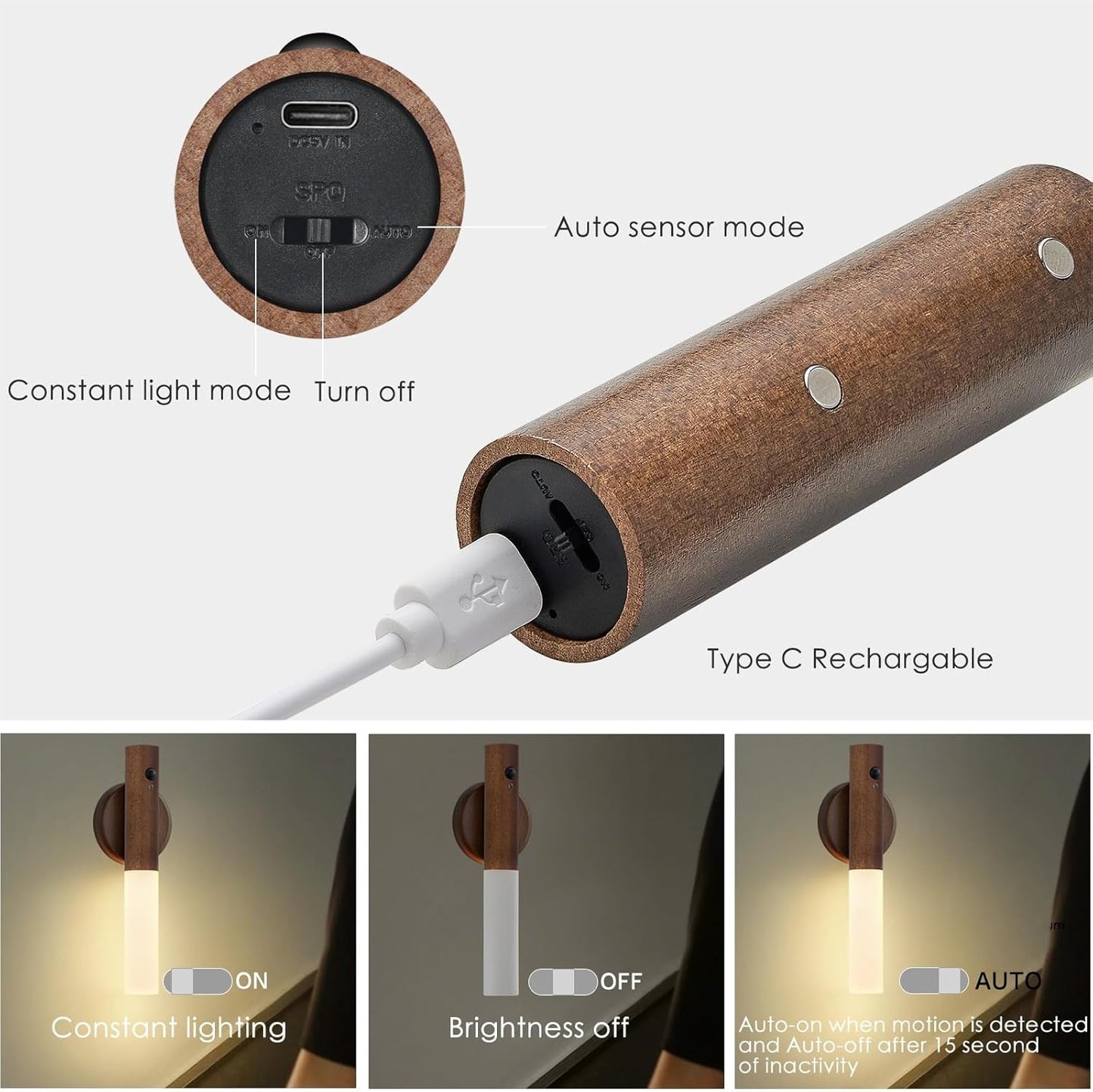 Montford Battery Operated Wall Sconces, Motion Sensor Night Light Magnetic Wall Light Rechargeable Wall Sconce, Peel and Stick Sconce Lights for Bedside Stair Hallway