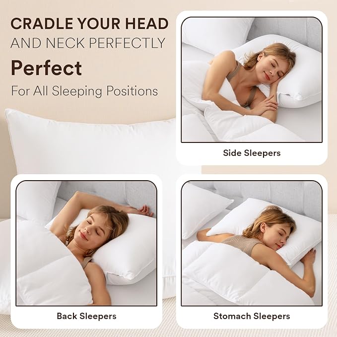 Goose Feather Down Pillows Standard Size Set of 2, Luxury Soft Feather Pillows for Sleeping, Smooth Down-Proof Fabric, Hotel Collection Bed Pillows Surround Fill Polyester (White, 20"x26")