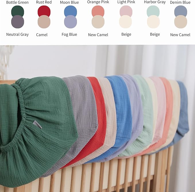 Muslin Neutral Crib Sheets for Boys & Girls 2 Pack Blue Set 28"x 52" Rutiwa Breathable Baby Sheets for Crib Organic Cotton Fitted Sheets for Toddler Bed & Standard Crib Mattress Boho Style