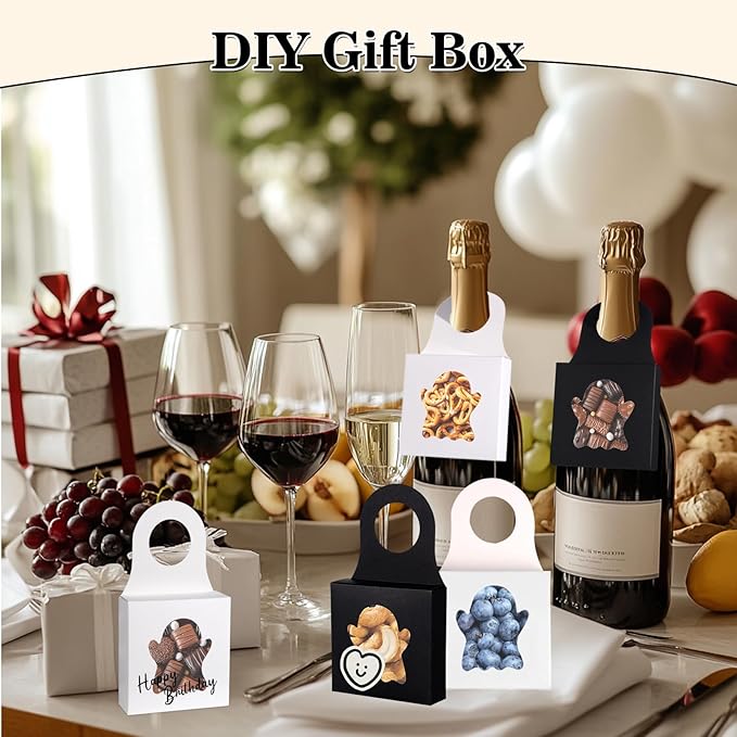 Megitzuu 30PCS Wine Bottle Box with Window, Kraft Paper Wine Boxes for Halloween Gifts Hanging Pumpkin Treat Box Mini Charcuterie Boxes Wine Bottles Gift Bags Goodies Candy Box Party Favor (Ghost)