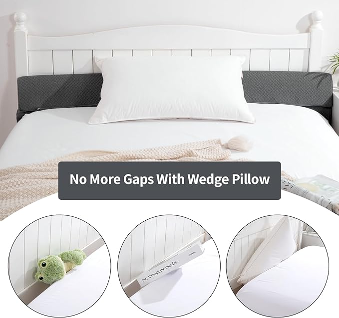 MABOZOO Pillow Wedge for Headboard Gap,Bed Gap Filler King Size,Foldable Bed Wedge Pillow for Headboard,Grey Bed Wedge Gap Filler,Foam Mattress Gap Filler,76"x6"x6"