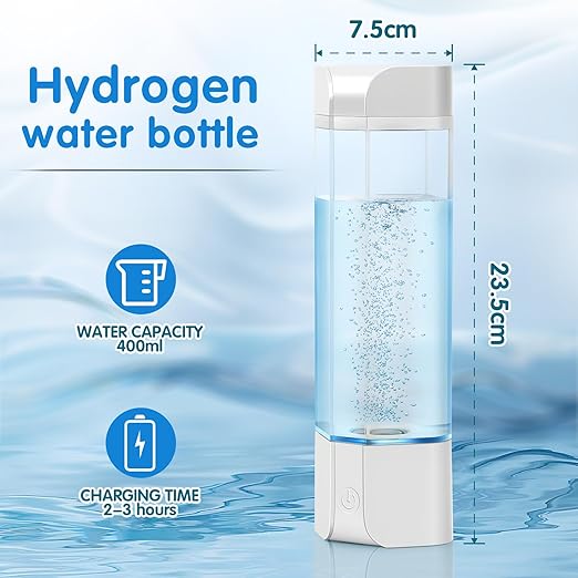 Hydrogen Water Bottle Generator with Gas Inhaler Molecular H2 Maker Machine SPE/PEM Technology Generates Real 3000ppb Pure Hydrogen Concentration Dupont Membrane Purification Vent (White)