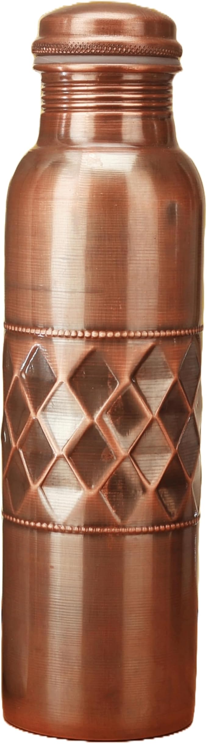 Copper Water Bottle for Drinking 34 Oz Large Handcrafted Ayurvedic Pure Copper Bottle Leak Proof Lid – Diamond Finish Copper Vessel with Carry Bag for Gym,Yoga, Meditation - 1000 ml / 1L