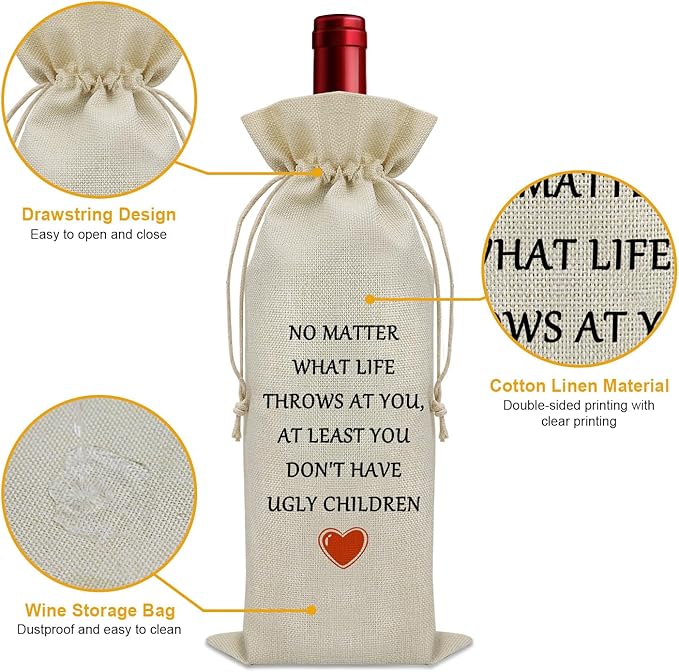 Sazuwu Funny Parents Gifts Wine Bag Anniversary for Parents from Kids Mom and Dad Birthday Gifts Wine Accessories Gifts for Wine Lovers Father's Day Mother's Day Gifts Wine Bottle Decoration Bag