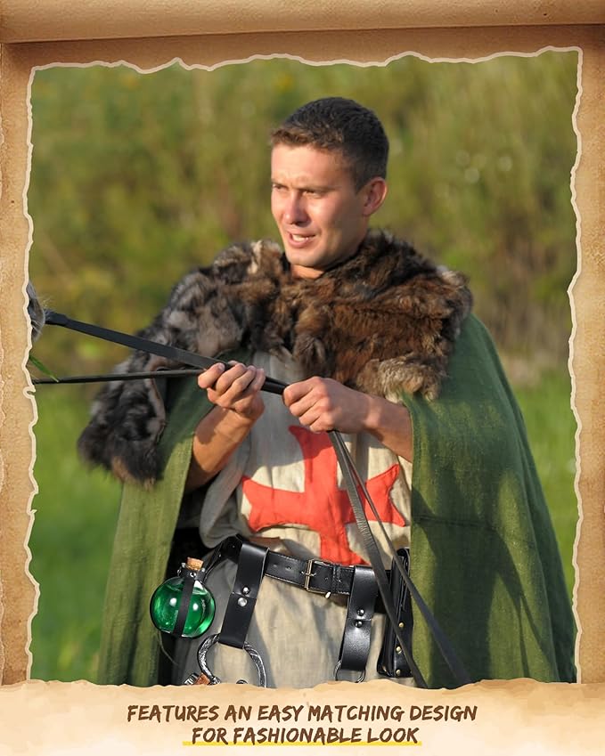 Sweetude 5 Pcs Renaissance Cosplay Accessory Belt Pouch Waist Bag Medieval Skirt Hike Vintage Mug Strap Festival Cork Potion Bottle Leather Belt for Halloween Party DIY Crafts Costume (Black)