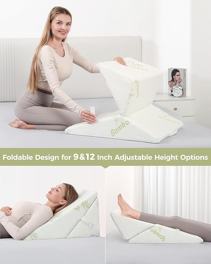 Forias Wedge Pillow for After Surgery, Rayon Derived from Bamboo, 9&12 Inch Adjustable Bed Wedge Pillow for Sleeping with Half-Moon Pillow for Post Surgery Acid Reflux Gerd Snoring