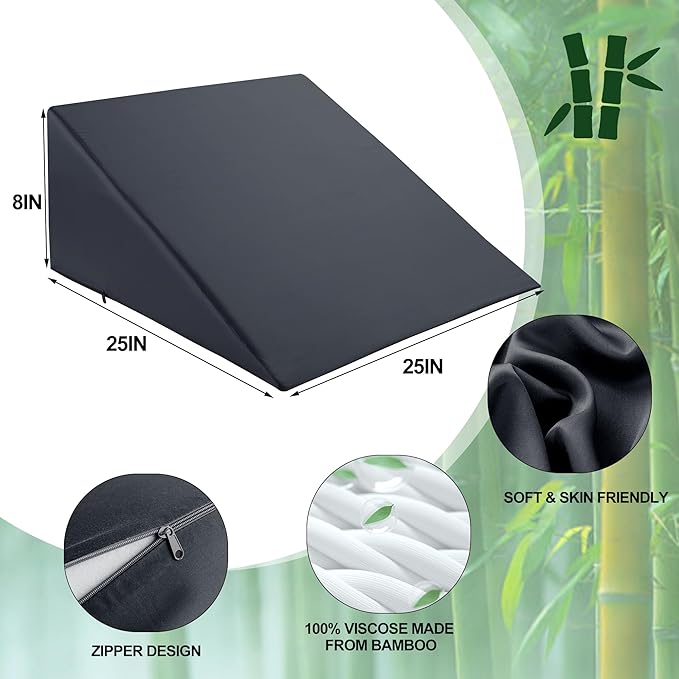 HOMBYS Bamboo Viscose Bed Wedge Pillow Cover with Zipper, 100% Viscose Made from Bamboo, Soft, Cooling, Breathable Wedge Pillowcase Sweat-Absorbent Pillowcase for Summer, 25"x25"x8", Dark Grey