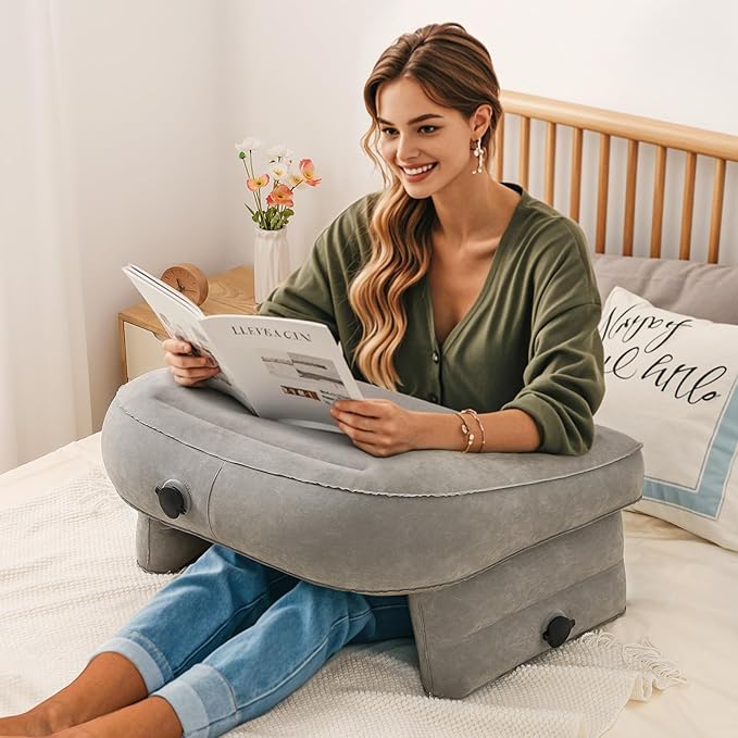 Luxspire Reading Pillow for Gaming, Extra Large Reading Pillows for Sitting in Bed Adult, Inflatable Portable Gaming Pillow, Lap Desk Pillow for Playing Steam Deck Switch, Gray