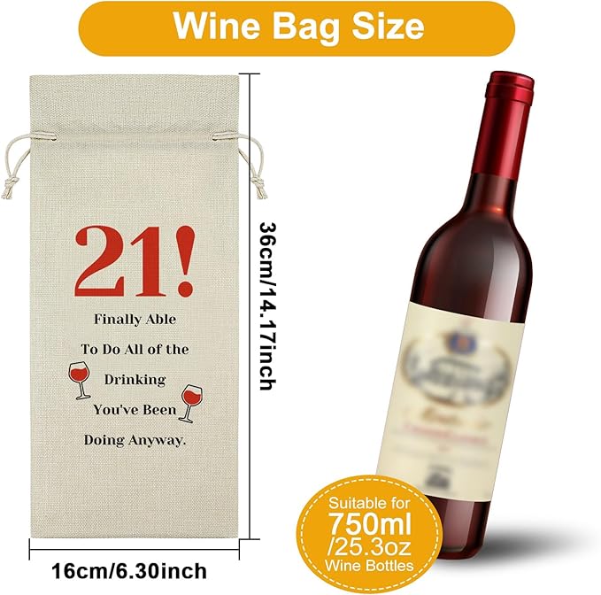 Sazuwu Funny 21st Birthday Gifts for Her Wine Bag 21 Year Old Birthday Gifts for Him Happy 21st Birthday Decorations Wine Bottle Storage Bag Born in 2003 Wine Accessories Gifts for Wine Lovers(Beige)
