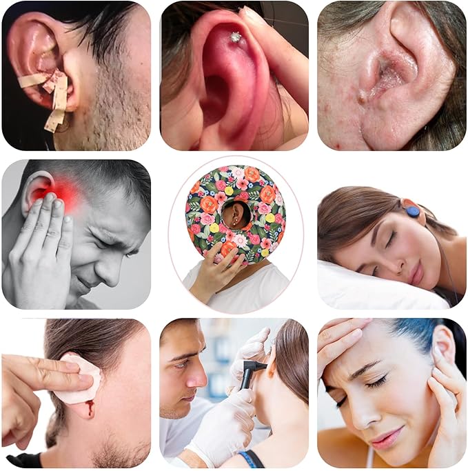 Ear Hole Piercing Pillows for Ear Pain Side Sleeping CNH Pillow Pressure Sore Pain Relief Ear Guard Lifesaver Tinnitus Support Neck Head, Painting Flower