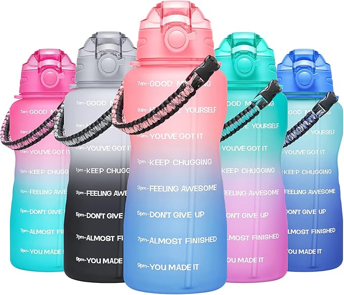 Water Bottles 1 / Half Gallon with Time Marker and Straw, Large Fitness Sports Motivational Bottle, Wide Mouth Leakproof and BPA Free for Travel, Gym,office,school