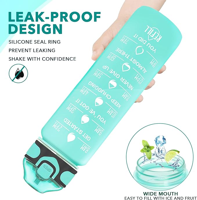 Enerbone 32 oz Water Bottle with Times to Drink and Straw, Motivational Drinking Water Bottles with Carrying Strap, Leakproof BPA & Toxic Free, Ensure You Drink Enough Water for Fitness Gym Outdoor
