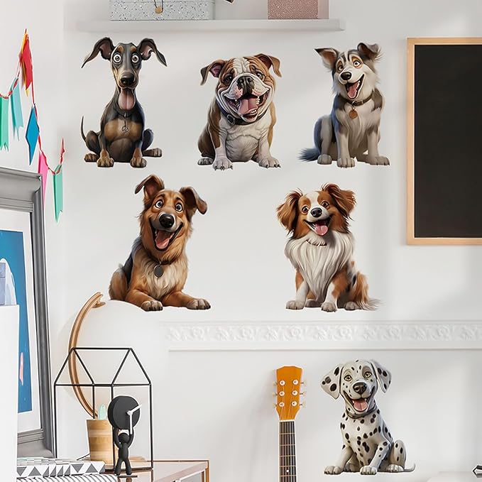 3D Dog Wall Stickers Peel and Stick Pet Wall Decals Cute Animal Nursery Wall Decor Baby Kids Bedroom Art Decoration