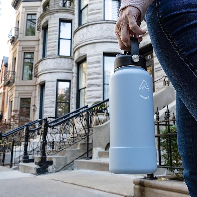 Revelist Sports Water Bottle - 32 Oz, 3 Lids (Straw Lid, Spout & Screw Top) with Boot, Vacuum Insulated Stainless Steel, Double Walled, Reusable Water Flask, Metal Canteen - Yellow & Black