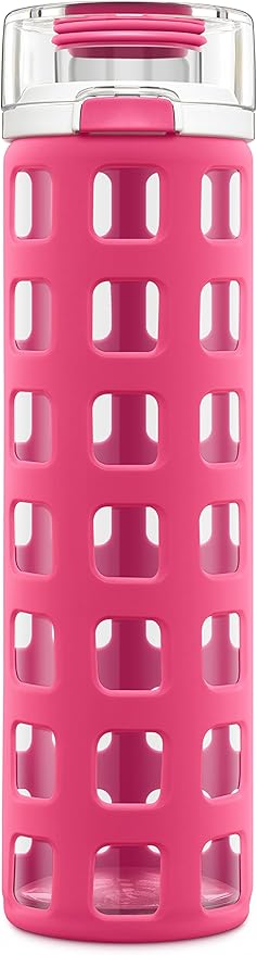 Ello Syndicate Glass Water Bottle with One-Touch Flip Lid and Protective Silicone Sleeve and Carry Loop, BPA Free, Dishwasher Safe,20oz