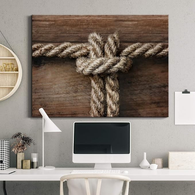 Renditions Gallery Canvas Nautical Wall Art Modern Decorations Paintings Rope Closeup Knot Abstract Vibrant Wooden Maritime Sailor Artwork Prints for Bedroom Office Kitchen - 32"x48" LT33