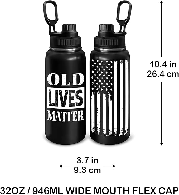 Old People Gifts - Christmas Gifts For Grandpa, Dad - Grandpa Gifts - Old Lives Matter - Fathers Day, Birthday Gifts For Old Men, Senior Citizen Stainless Steel Insulated Bottle 32OZ