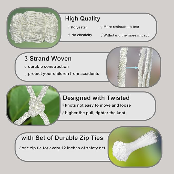 Rope Net Kids Safety Rope Netting Stairs Balcony Fence Safety Net Child Railing Playground Protection Rope Netting Indoor and Outdoor Decor Net White (6mm,3X6m)