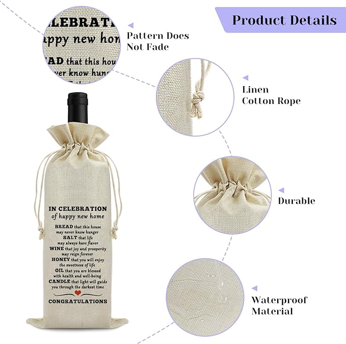 Housewarming gifts for New House Owner Wine Bag New House Gifts for Wine Gift Bags for Neighbor Friends Realtor Closing Gifts for Home Buyers Congratulations Housewarming Birthday Party Supplies