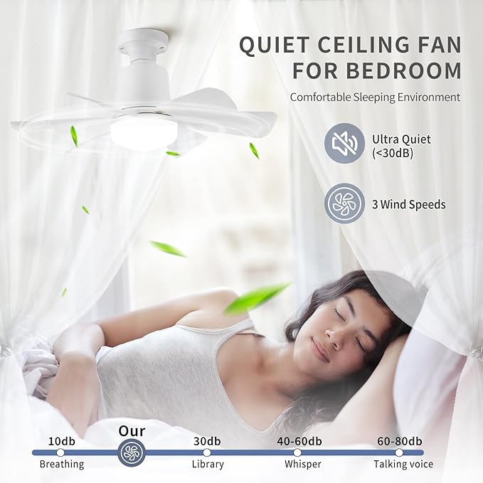 Socket Fan Light with Remote, 3 Color Ceiling Fans with Lights, Dimmable Small Led Ceiling Fan with E26 Base, 1000 Lumens Screw in Ceiling Fan Light for Bedroom, Kitchen, Living Room