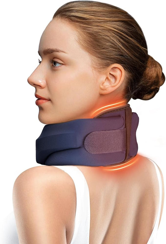 Heated Neck Brace Cervical Collar - Neck Support Brace with Heating Pad, Soft Foam Wraps Keep Vertebrae Stable and Aligned for Relief of Cervical Spine Pressure for Women & Men (S Size) Blue