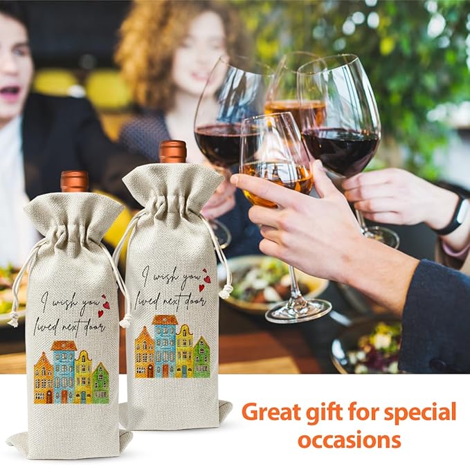 Housewarming Gift Wine Bag, I Wish You Lived Next Door, Housewarming Party Decoration, New Home House Apartment Gift Ideas, Wine Bag for Wine Bottle Gift, House Accessory for Home, Hostess Gift