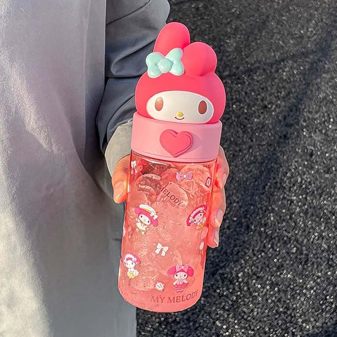 Kawaii Cartoon Water Bottle, 500ML Cute Anime Portable Drinking Bottle for Outdoor, Office, Travel, Birthday Gift Pink