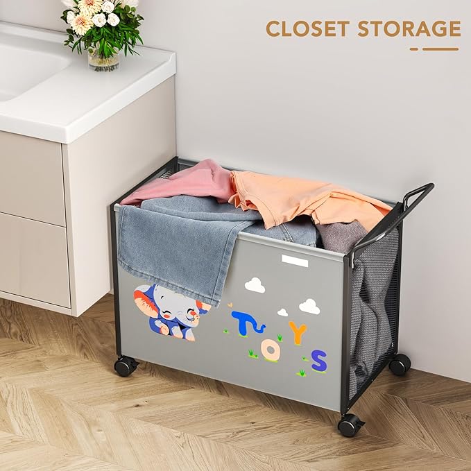 Toy Box Toy Storage - 72L Kids Toy Organizer with Wheels Toy Chest Storage Bins with Lids, Toy Boxes for Girls Boys, Stuffed Animals, Clothes, Bedroom, Living Room （grey）