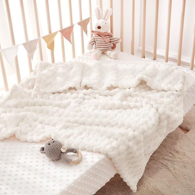 HOMRITAR 4 Pcs Baby Blanket for Unisex 3D Flannel Fleece Fluffy Blanket for Baby Soft Plush Breathable Bed Blanket for All Season Toddler Infant or Newborn 30 x 40 Inch (2 Pcs Blue, 2 Pcs Cream)