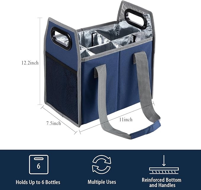 Bottle Wine Carrier Collapsible 6 Bottle Storage Box Reusable Portable Wine Bottle Carrier Case for Tote Bag Moving, Vacation Bottle Caddy Grocery Shopping Wine Tasting Accessory