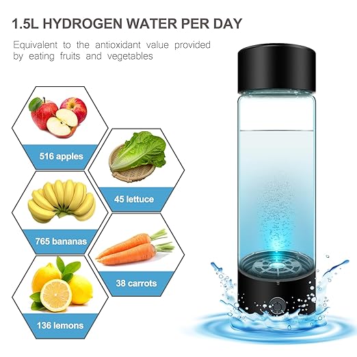 Hydrogen Water Bottle, 2024 Portable Hydrogen Water Bottle Generator with Inhaler Adapter, Rechargeable Hydrogen Rich Water hydrogenator Glass Health Cup for Home Office, 420ML(Black)