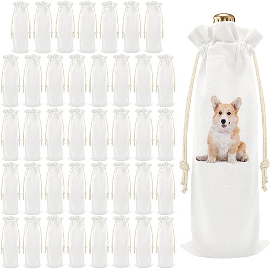 40 Pack Sublimation Wine Bottle Bags Bulk Blank Wine Bottle Gift Bags with Drawstrings Canvas Wine Bags for DIY Heat Transfer Vinyl Halloween Christmas Wedding