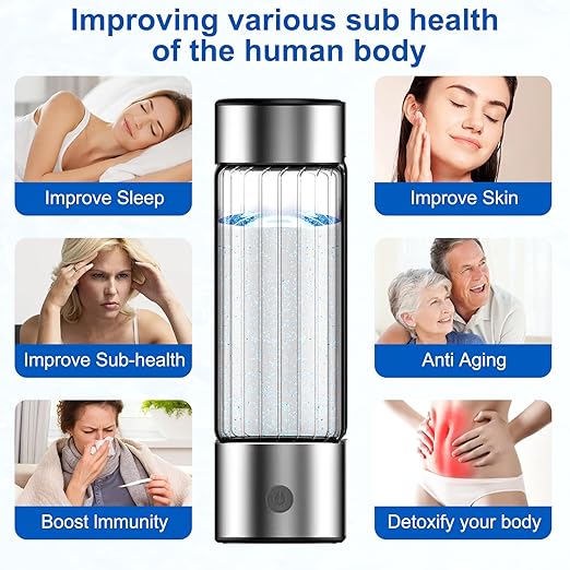 Hydrogen Water Bottle,Hydrogen Water Bottle Generator Obtain Hydrogen Water in 3 Minutes,Hydrogen Bottle Water Adopting Membrane Separation Technology,Suitable for Office Gym Travel,Gift Silvery