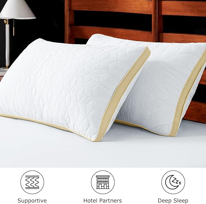 Pillows Queen Size Set of 2, Luxury Hotel Queen Size Pillows, Supportive Down Alternative Queen Pillows, Medium Firm Gusseted Bed Pillows for Sleeping, 2 Pack Queen Size Pillows Washable