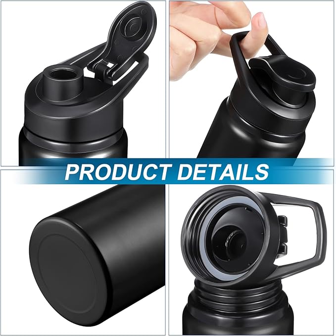 CHENGU 4 Pcs Aluminum Water Bottle 24oz Aluminum Reusable Bottles Lightweight Snap Lid Sports Water Bottle Multipack Easy Carry Leak Proof Travel Bottle for Gym Camping Hiking Outdoor Fishing (Black)
