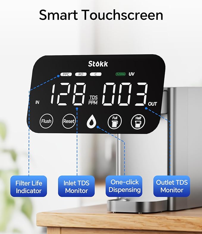 Stokk T1 Lite UV Reverse Osmosis Water Filter Countertop, Reverse Osmosis System with Carafe Alkaline Boost, 6-Stage RO Water Filtration System, NSF/ANSI 58&372, Reduce TDS PFAS Water Purifier (Gray)