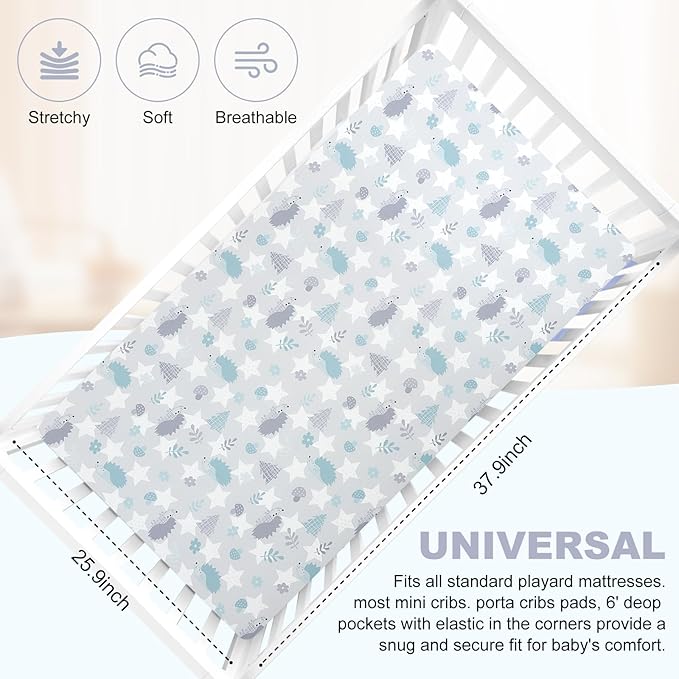 Pack n Play Fitted Sheet .2 Piece Mini Crib Sheet. Stretch Playard Sheet Portable Sheet Set. Elastic Convertible Playard Pad. Compatible with Graco Pack n Play (Baby Whale and Hedgehog)