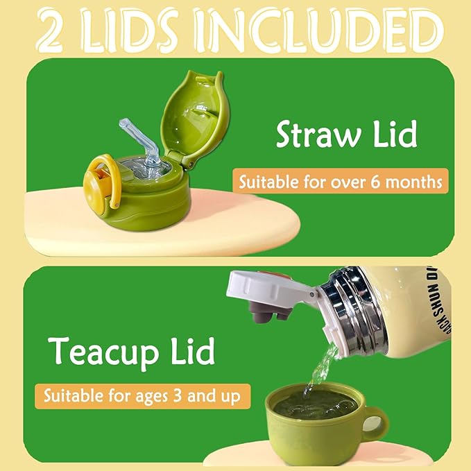 Cute Water Bottle for Girls, Kawaii Kids Water Bottles with Straw Drinking Bottle, Portable Leakproof 15 oz Water Jug for School Camping (YELLOW)